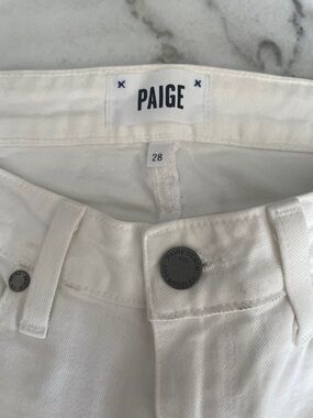 PAIGE Off-White Denim Jeans with Metal Accent